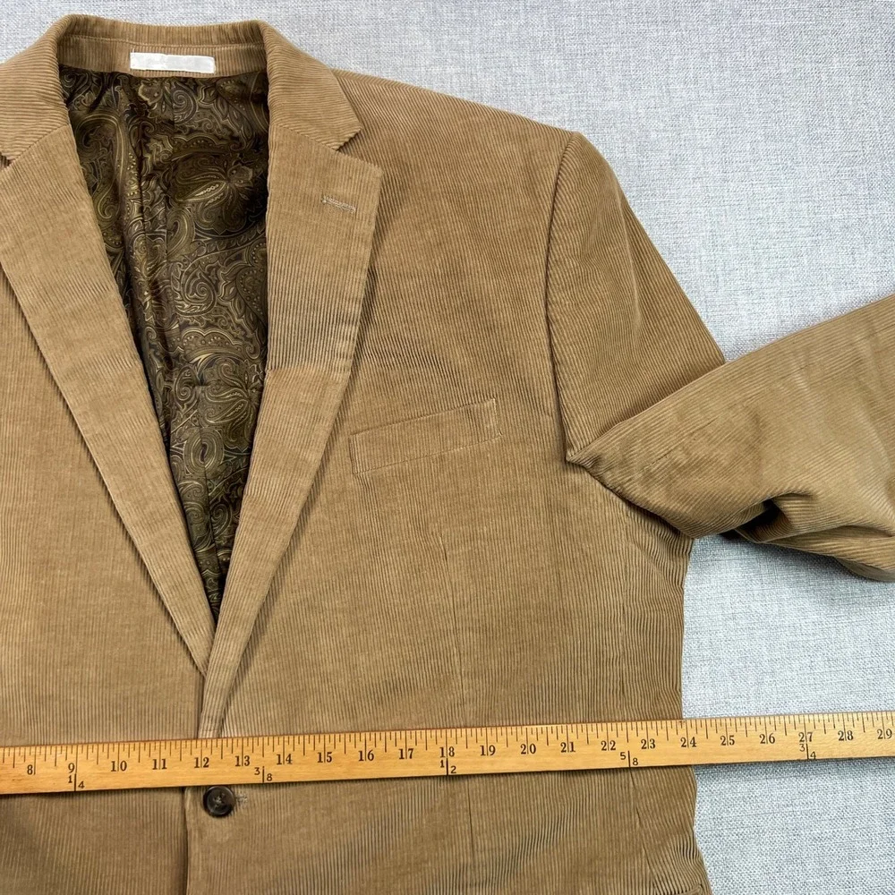Chaps Corduroy Sport Coat Men 48L Camel Tan Cotton Paisley Lined Blazer Academia